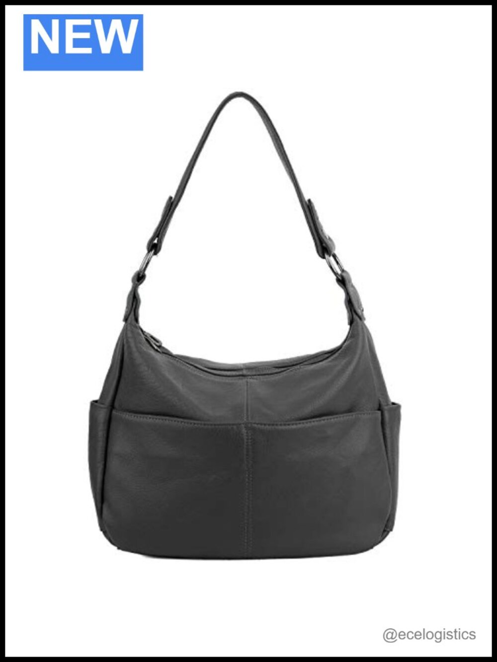 Genuine Leather Hobo Shoulder Bag with 2 Compartments & Pockets